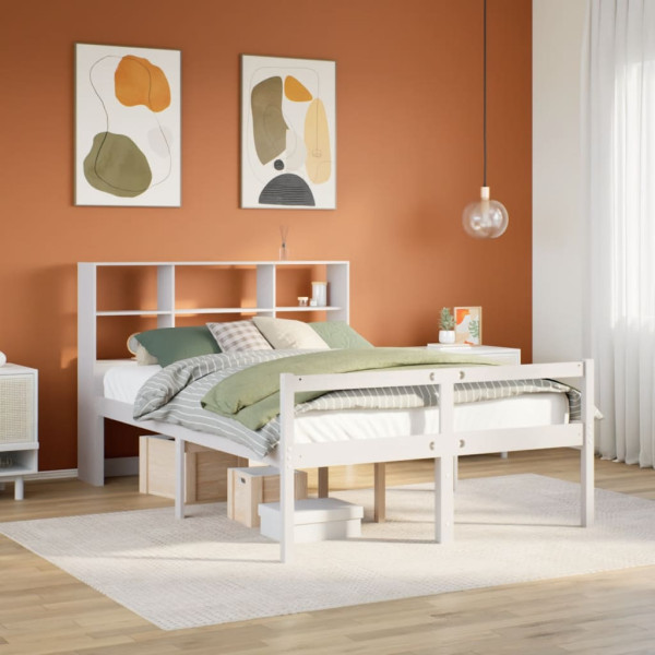 Cama con estantería sin colchón madera maciza blanca 150x200 cm Cama con estantería sin colchón madera maciza blanca 150x200 cm D