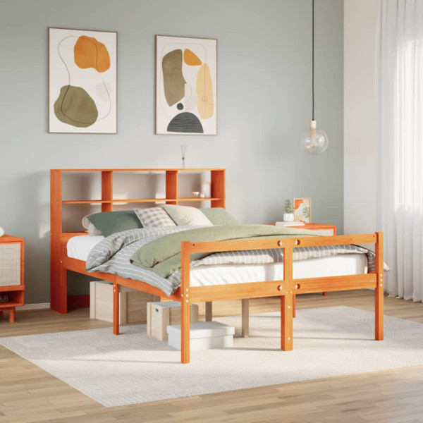 Cama con estantería sin colchón madera maciza marrón 120x200cm Cama con estantería sin colchón madera maciza marrón 120x200cm D