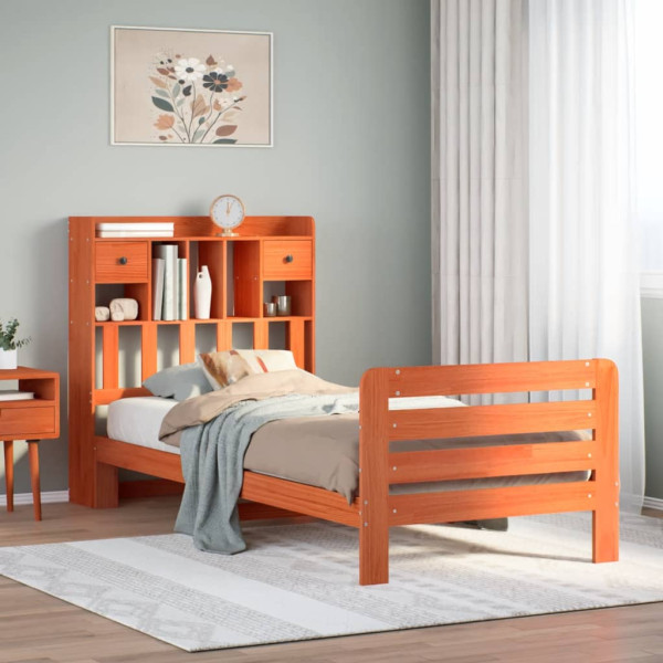 Cama con estantería sin colchón madera maciza marrón 75x190 cm Cama con estantería sin colchón madera maciza marrón 75x190 cm D