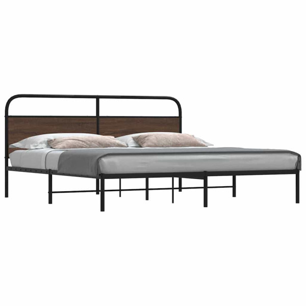 Estructura de cama sin colchón metal roble marrón 193x203 cm Estructura de cama sin colchón metal roble marrón 193x203 cm D