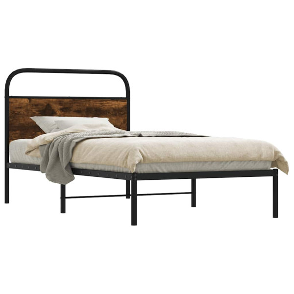 Estructura cama sin colchón 107x203 cm madera roble ahumado Estructura cama sin colchón 107x203 cm madera roble ahumado D