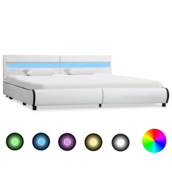 Estructura de cama con LED de cuero sintético blanco 180x200 cm D