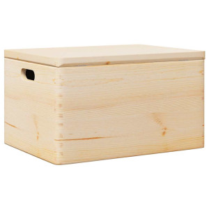 Caja de madera con tapa y asas madera maciza pino 40x30x23 cm H