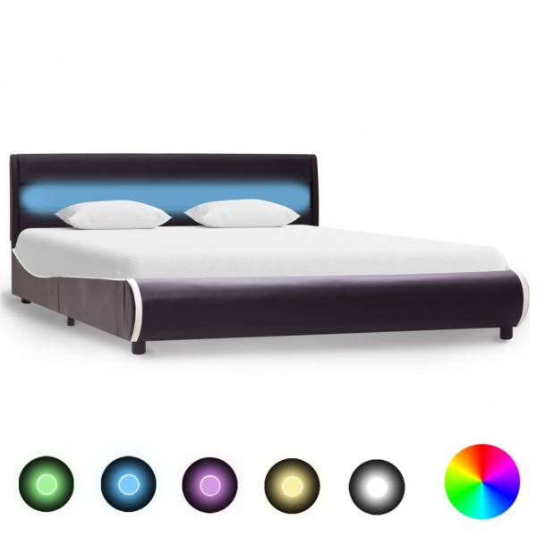 Estructura de cama con LED cuero sintético negro 160x200 cm D