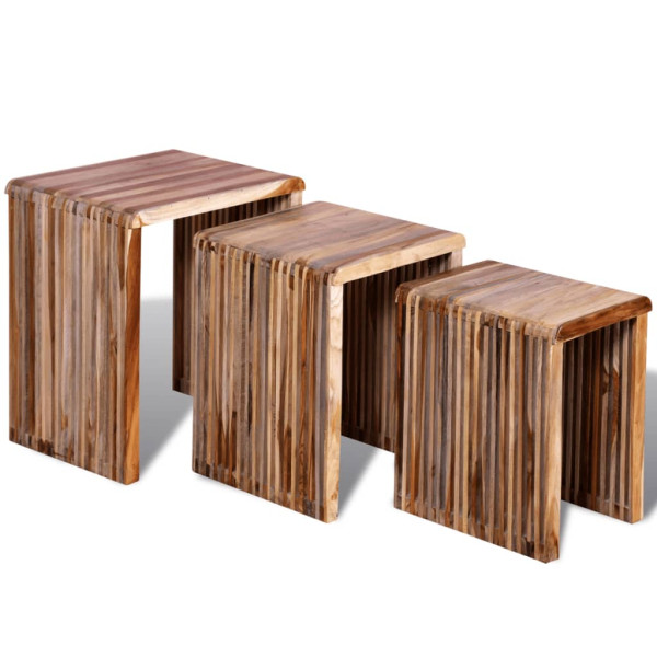 Conjunto de mesa empilhável 3 unidades teca reciclada D