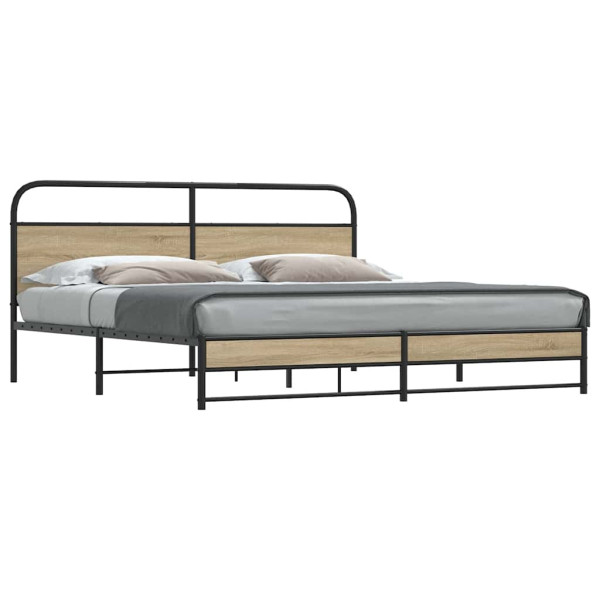 Estructura de cama sin colchón metal roble ahumado 183x213 cm Estructura de cama sin colchón metal roble ahumado 183x213 cm D