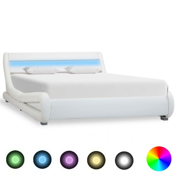 Estructura de cama con LED cuero sintético blanco 140x200 cm D