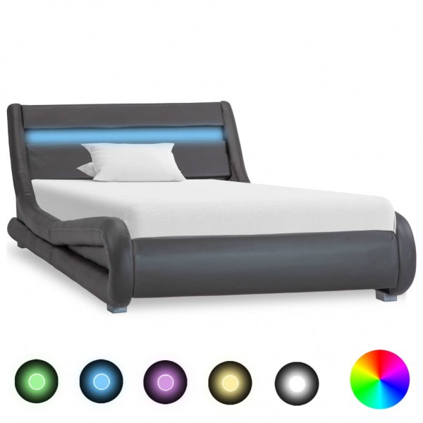 Estructura de cama con LED cuero sintético gris 100x200 cm D