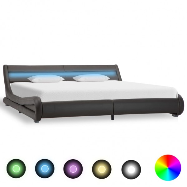 Estructura de cama con LED de cuero sintético gris 180x200 cm D