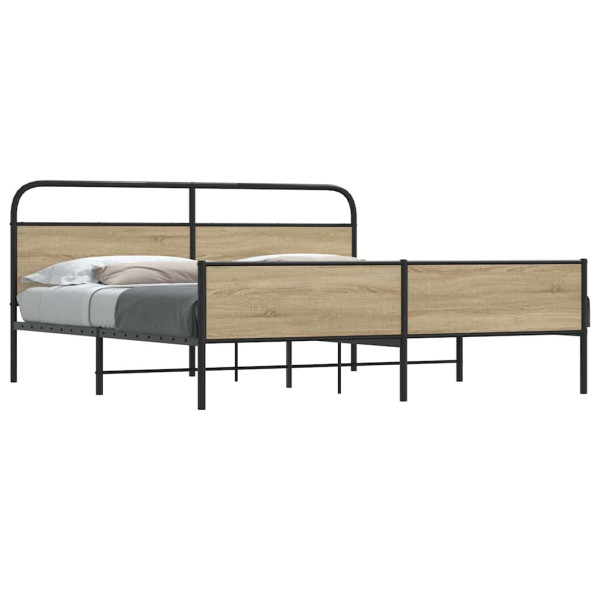 Estructura de cama sin colchón metal roble ahumado 200x200 cm Estructura de cama sin colchón metal roble ahumado 200x200 cm D
