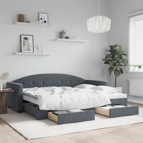 Sofá cama nido con cajones terciopelo gris oscuro 80x200 cm Sofá cama nido con cajones terciopelo gris oscuro 80x200 cm D