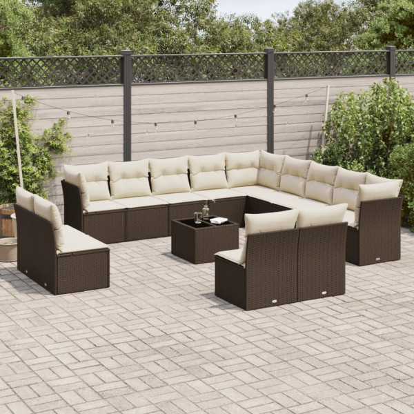 Conjunto de sofás de jardim 14 pzas com almofadas de rattan sintético marrom D