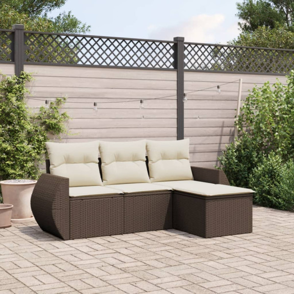 Set de sofás de jardín 4 pzas y cojines ratán sintético marrón Set de sofás de jardín 4 pzas y cojines ratán sintético marrón D