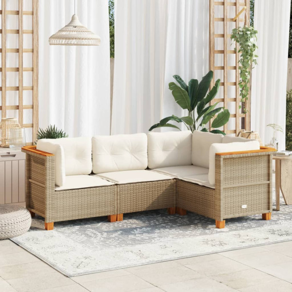 Conjunto de sofá de jardim com almofadas 4 peças rattan sintético bege D