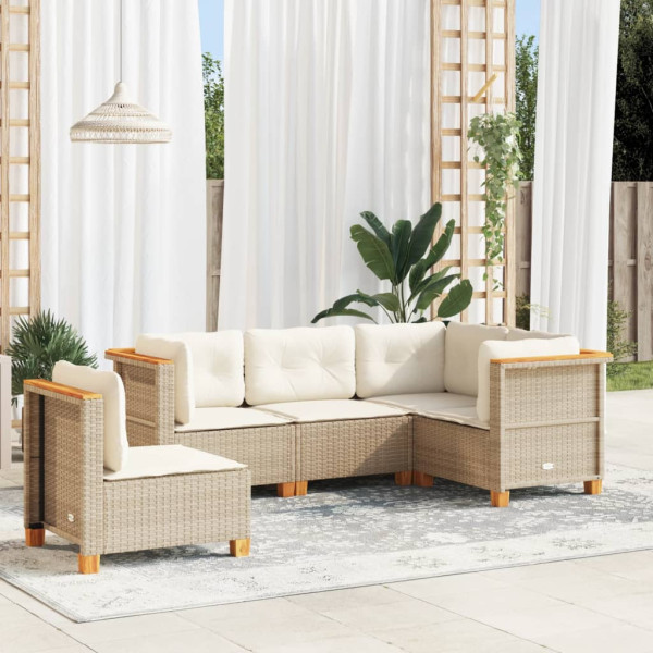 Conjunto de sofá de jardim com almofadas 5 peças rattan sintético bege D