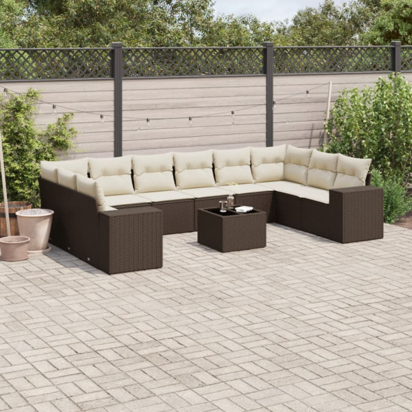 Sofá de jardim conjunto 11 pcs almofadas sintético marrom rattan D