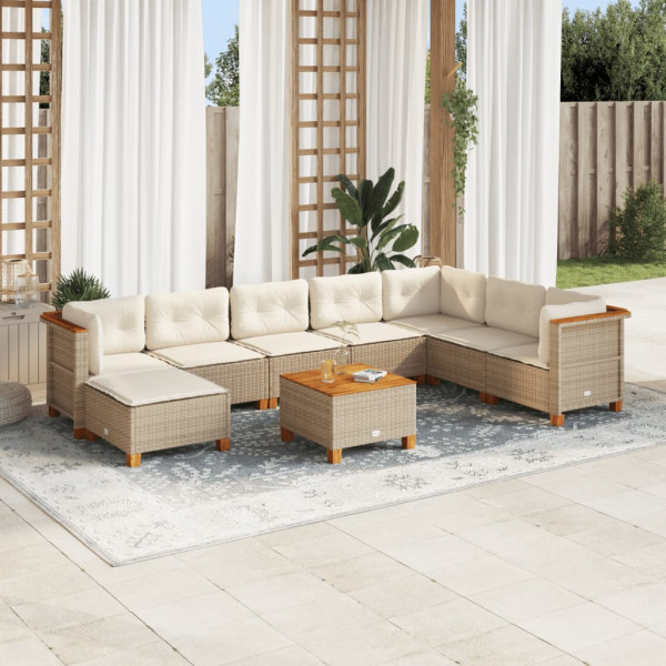 Set de sofás de jardín con cojines 9 pzas ratán sintético beige D