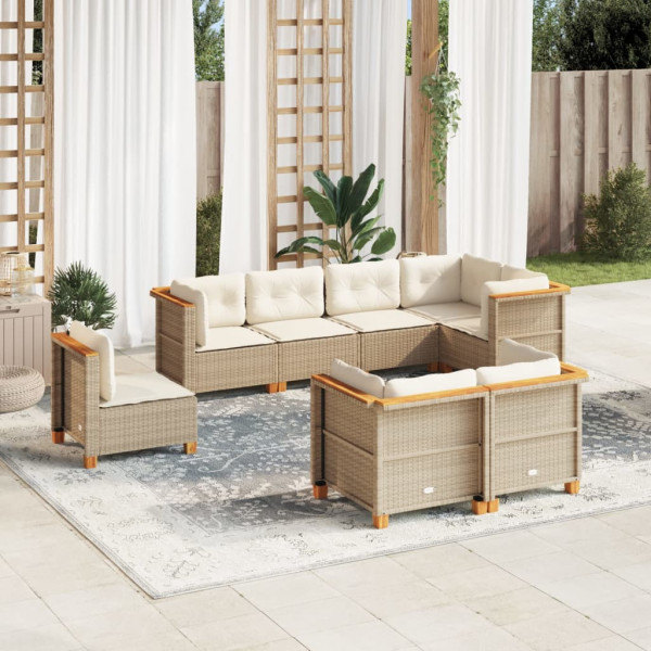 Conjunto de sofás de jardim e almofadas 8 peças bege sintético rattan D