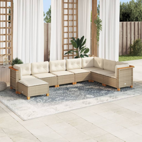 Set de sofás de jardín y cojines 8 piezas ratán sintético beige D