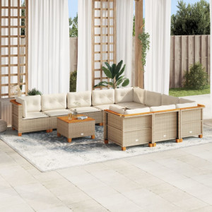 Set de sofás de jardín 11pzas con cojines ratán sintético beige D