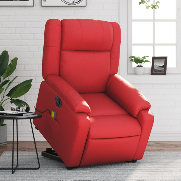 Sillón de majaje elevable eléctrico cuero artificial rojo D