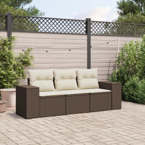 Conjunto de sofá de jardim de 3 peças com almofadas, rattan sintético marrom D