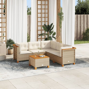 Conjunto de sofá de jardim com almofadas 6 peças de rattan sintético bege D