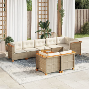 Conjunto de sofá de jardim com almofadas 9 peças de rattan sintético bege D