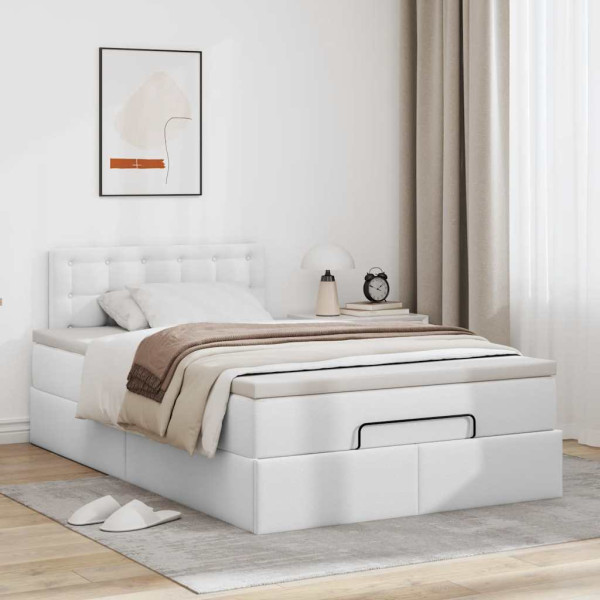 Estructura cama otomana colchón cuero sintético blanco Estructura cama otomana colchón cuero sintético blanco D