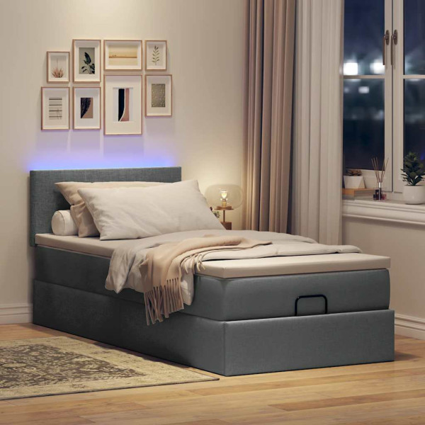 Cama otomana con colchón gris oscuro 90x200 cm tela Cama otomana con colchón gris oscuro 90x200 cm tela D