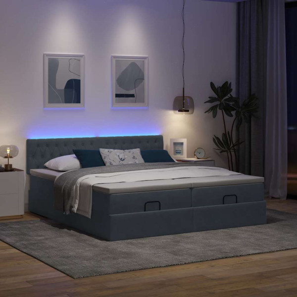 Estructura cama otomana colchones terciopelo gris oscuro Estructura cama otomana colchones terciopelo gris oscuro D