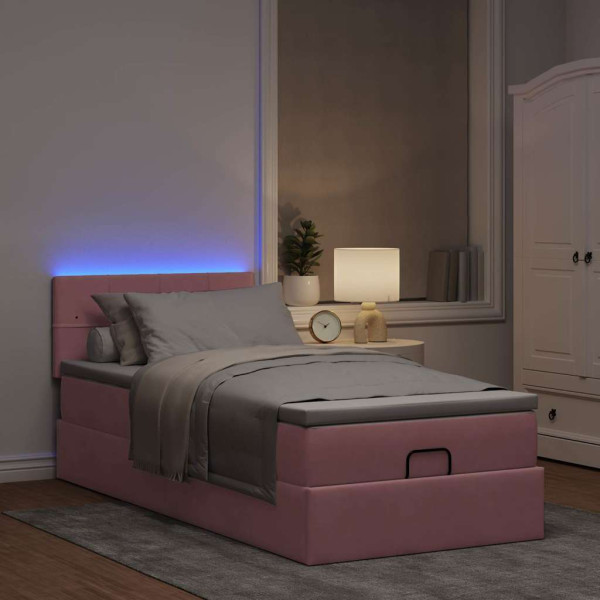 Estructura de cama otomana colchón terciopelo rosa 100x200cm Estructura de cama otomana colchón terciopelo rosa 100x200cm D