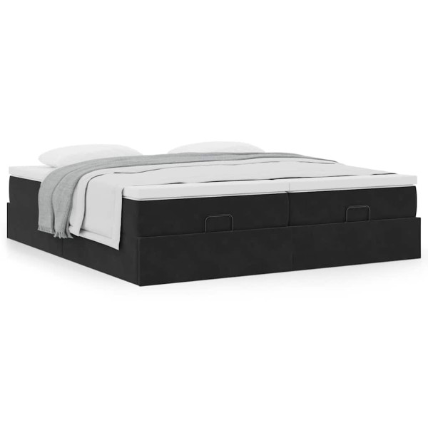 Estructura de cama otomana colchones terciopelo negro 200x200cm Estructura de cama otomana colchones terciopelo negro 200x200cm D