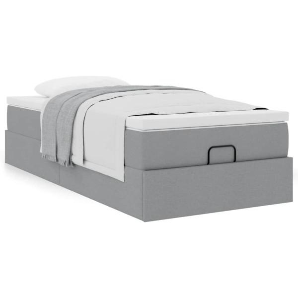 Estructura de cama otomana con colchón tela gris claro 90x200cm Estructura de cama otomana con colchón tela gris claro 90x200cm D