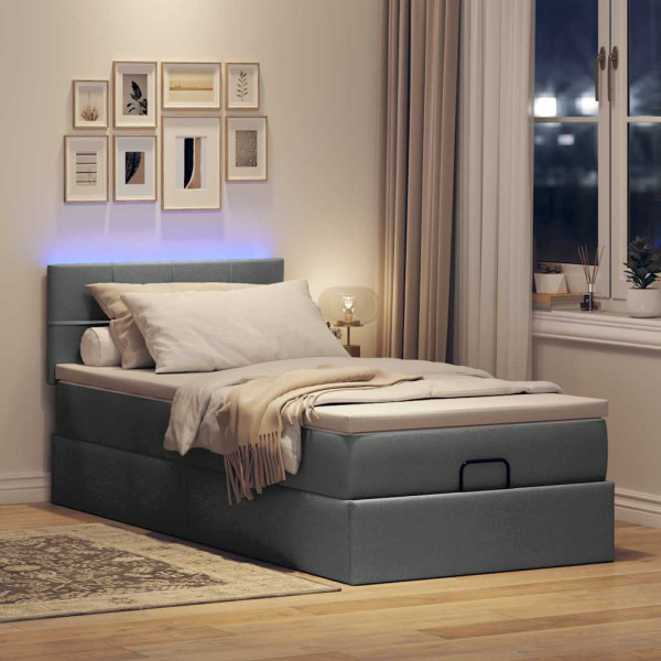 Cama otomana con colchón gris oscuro 90x200 cm tela Cama otomana con colchón gris oscuro 90x200 cm tela D