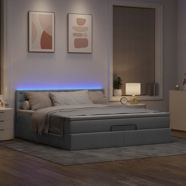 Cama otomana con colchón gris claro 160x200 cm tela Cama otomana con colchón gris claro 160x200 cm tela D
