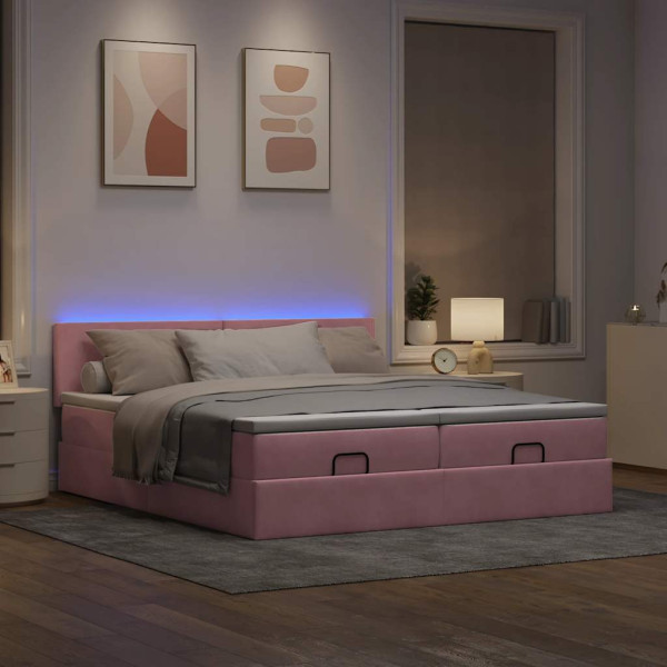 Estructura de cama otomana colchones terciopelo rosa 200x200cm Estructura de cama otomana colchones terciopelo rosa 200x200cm D