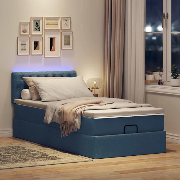 Cama otomana con colchón tela azul 100x200 cm Cama otomana con colchón tela azul 100x200 cm D