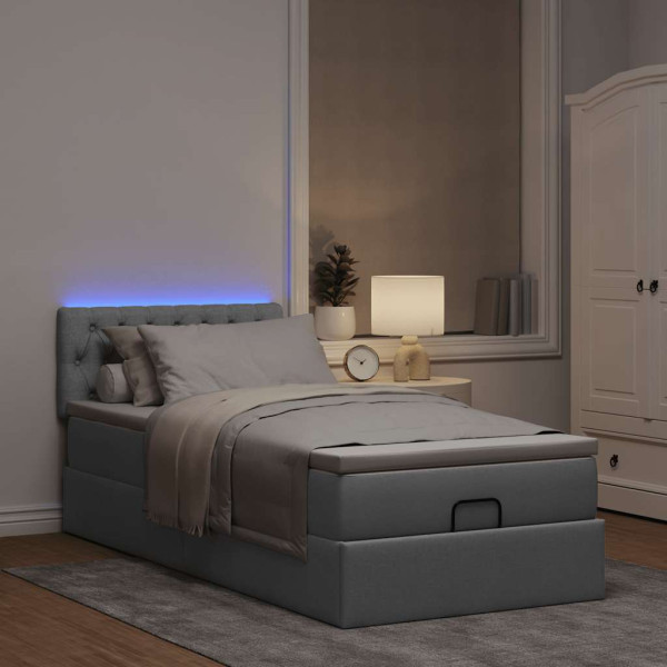 Cama otomana con colchón gris claro 100x200 cm tela Cama otomana con colchón gris claro 100x200 cm tela D
