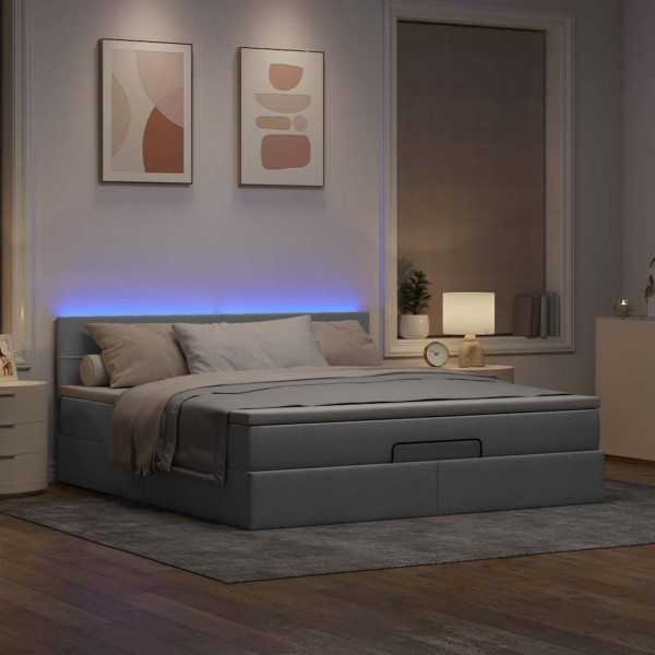 Cama otomana con colchón gris claro 160x200 cm tela Cama otomana con colchón gris claro 160x200 cm tela D