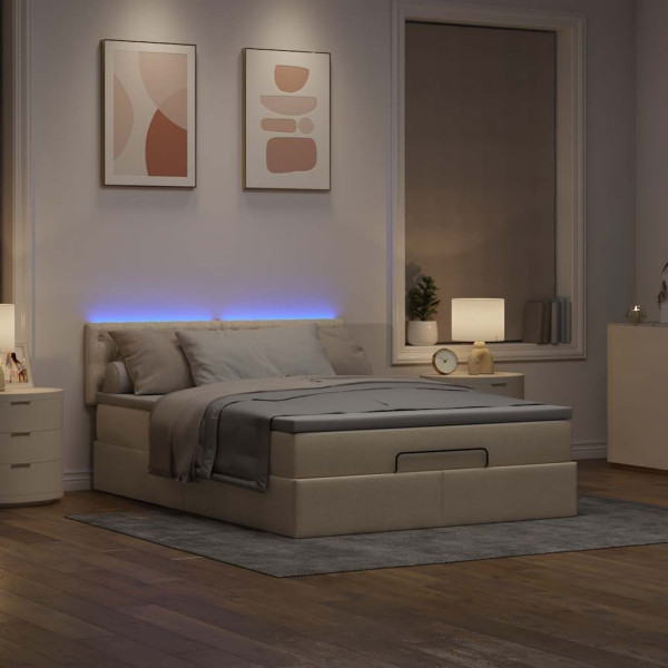 Cama otomana con colchón de tela color crema 140x200 cm Cama otomana con colchón de tela color crema 140x200 cm D