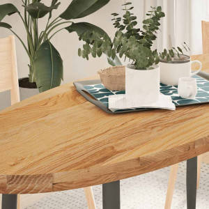 Tablero de mesa ovalado madera maciza de roble 140x60x4 cm D