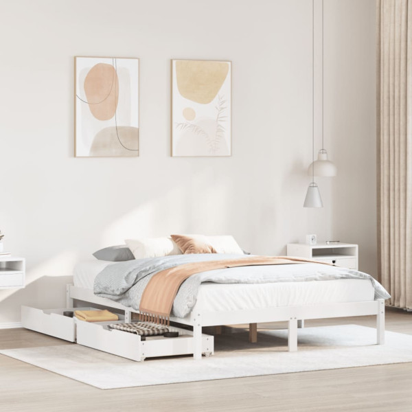 Estructura de cama sin colchón madera de pino blanco 135x190 cm Estructura de cama sin colchón madera de pino blanco 135x190 cm D