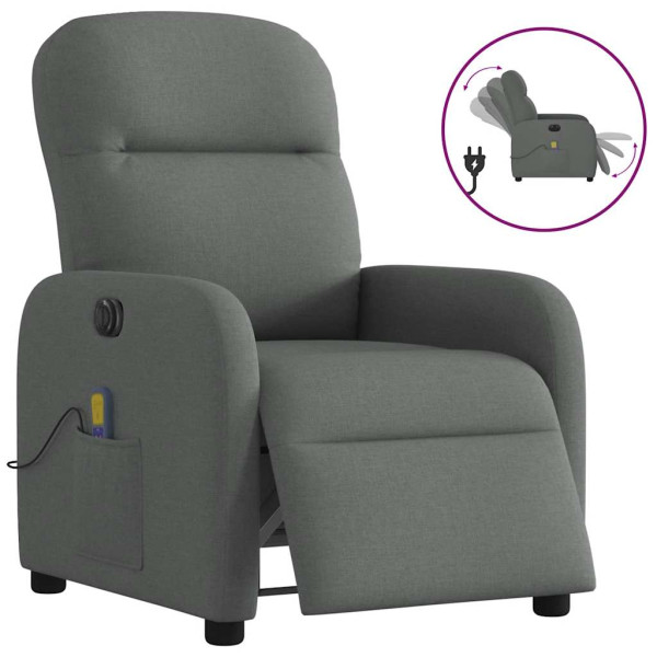 Sillón reclinable de masaje eléctrico tela gris oscuro Sillón reclinable de masaje eléctrico tela gris oscuro D