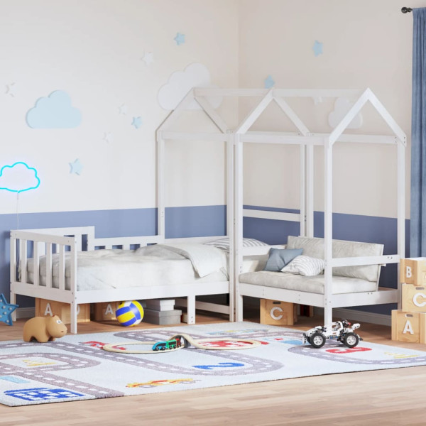 Set de sofá cama y banco con techo madera pino blanco 90x190 cm Set de sofá cama y banco con techo madera pino blanco 90x190 cm D