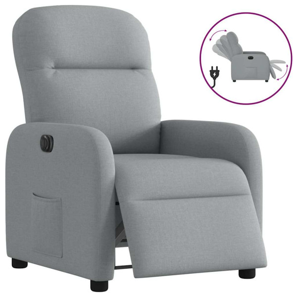 Sillón reclinable eléctrico tela gris claro Sillón reclinable eléctrico tela gris claro D