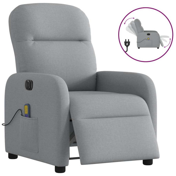 Sillón reclinable de masaje eléctrico tela gris claro Sillón reclinable de masaje eléctrico tela gris claro D