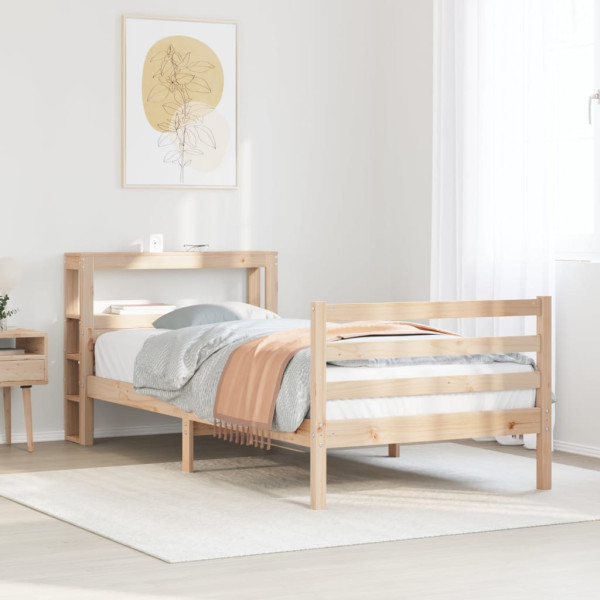Estructura de cama con cabecero madera maciza pino 75x190 cm Estructura de cama con cabecero madera maciza pino 75x190 cm D