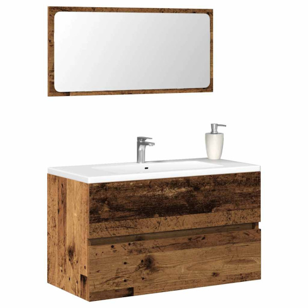 Mueble de baño con espejo de madera antigua madera ingeniería Mueble de baño con espejo de madera antigua madera ingeniería D