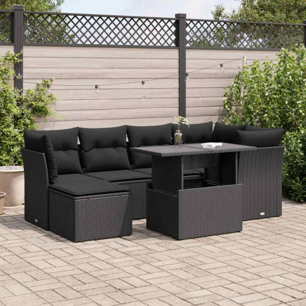 Set de sofás de jardín 7 pzas con cojines ratán sintético negro D